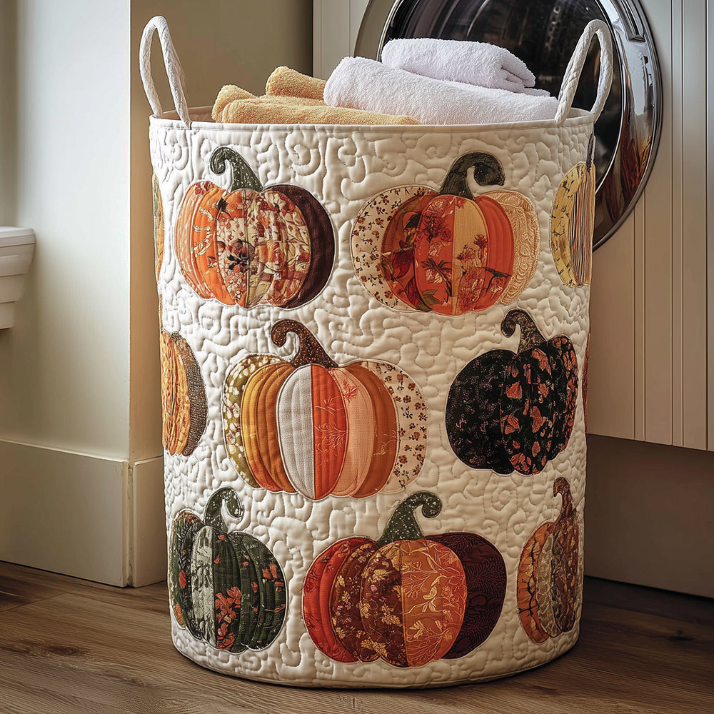 Pumpkin Bliss Quilted Laundry Basket - Fabric Laundry Hamper - Housewarming Gift for Mom
