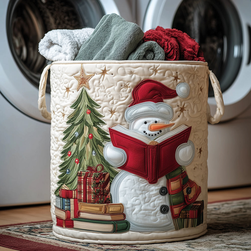 Book Snowman Quilted Laundry Basket - Fabric Laundry Hamper - Housewarming Gift for Mom