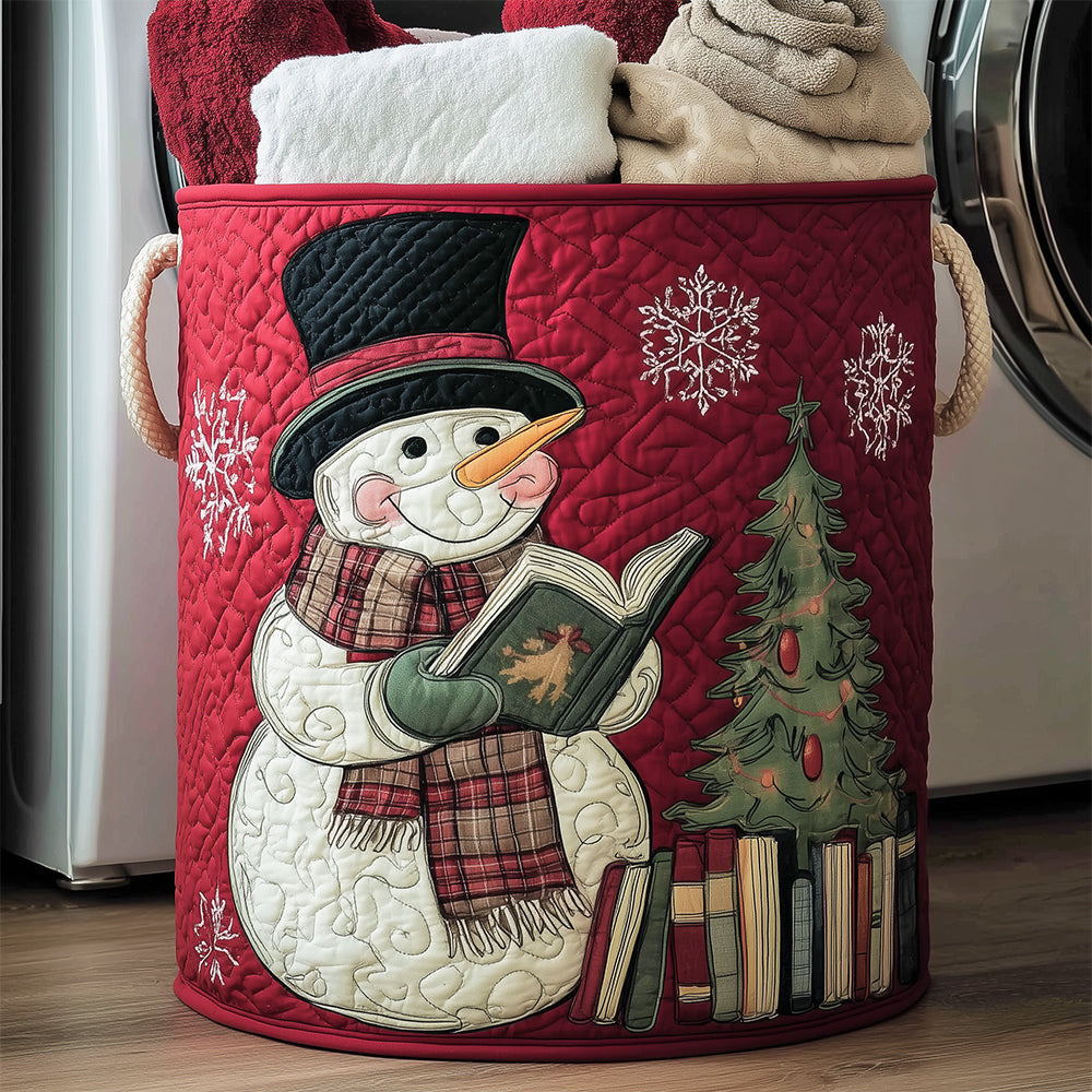 Bookworm Snowman Quilted Laundry Basket - Fabric Laundry Hamper - Housewarming Gift for Mom