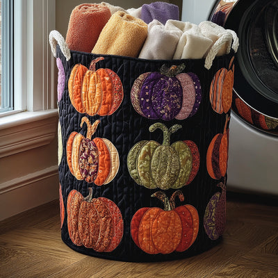 Cozy Pumpkins Quilted Laundry Basket - Fabric Laundry Hamper - Housewarming Gift for Mom