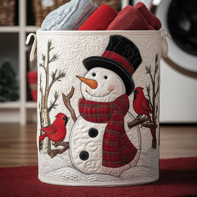 Jingle Snow Friend Quilted Laundry Basket - Fabric Laundry Hamper - Housewarming Gift for Mom