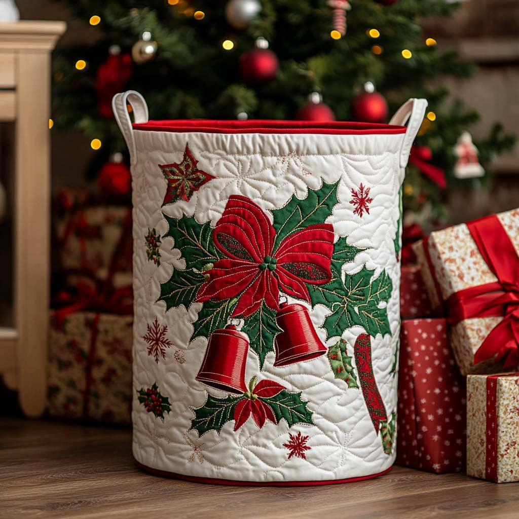 Cozy Noel Quilted Laundry Basket - Fabric Laundry Hamper - Housewarming Gift for Mom