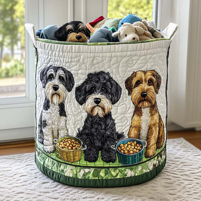 Playful Schnauzer Quilted Laundry Basket - Fabric Laundry Hamper - Housewarming Gift for Mom