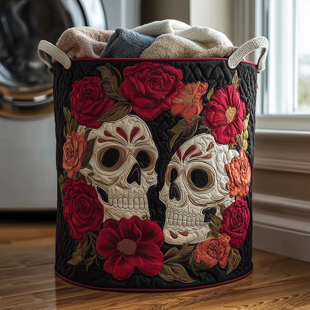 Rose Skull Quilted Laundry Basket - Fabric Laundry Hamper - Housewarming Gift for Mom