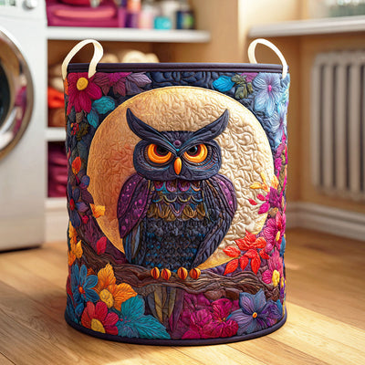 Crescent Owl Quilted Laundry Basket - Fabric Laundry Hamper - Housewarming Gift for Mom