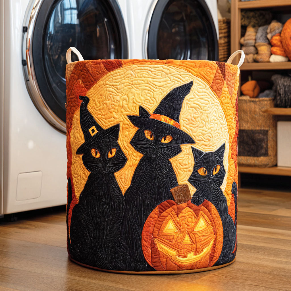 Black Cat Moon Quilted Laundry Basket - Fabric Laundry Hamper - Housewarming Gift for Mom