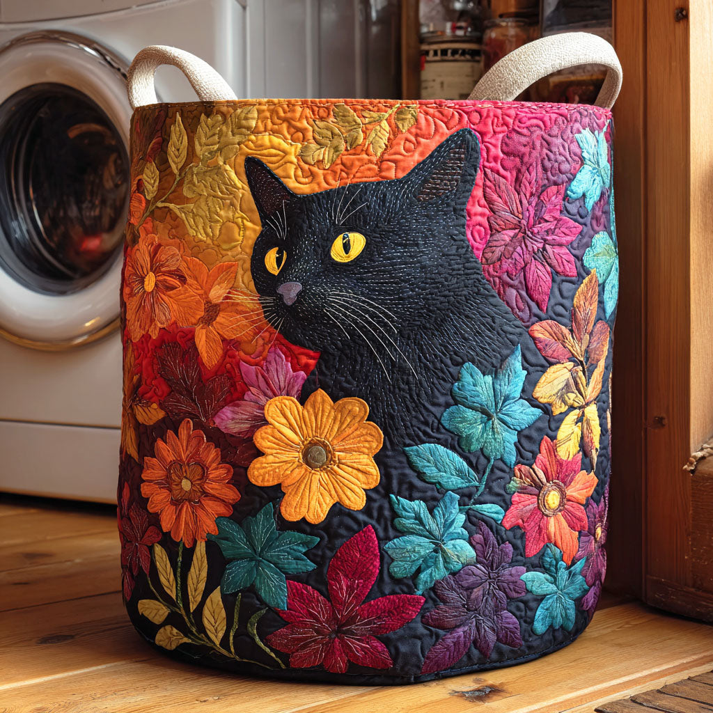 Twilight Bloom Quilted Laundry Basket - Fabric Laundry Hamper - Housewarming Gift for Mom