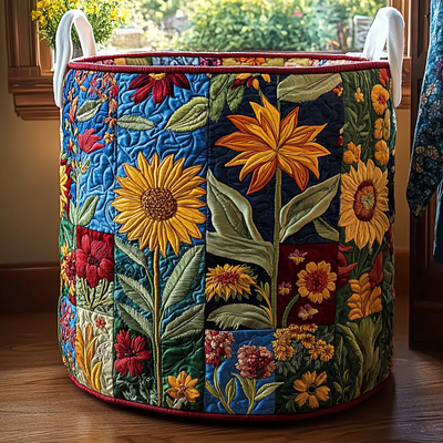 Bloom Harmony Quilted Laundry Basket - Fabric Laundry Hamper - Housewarming Gift for Mom