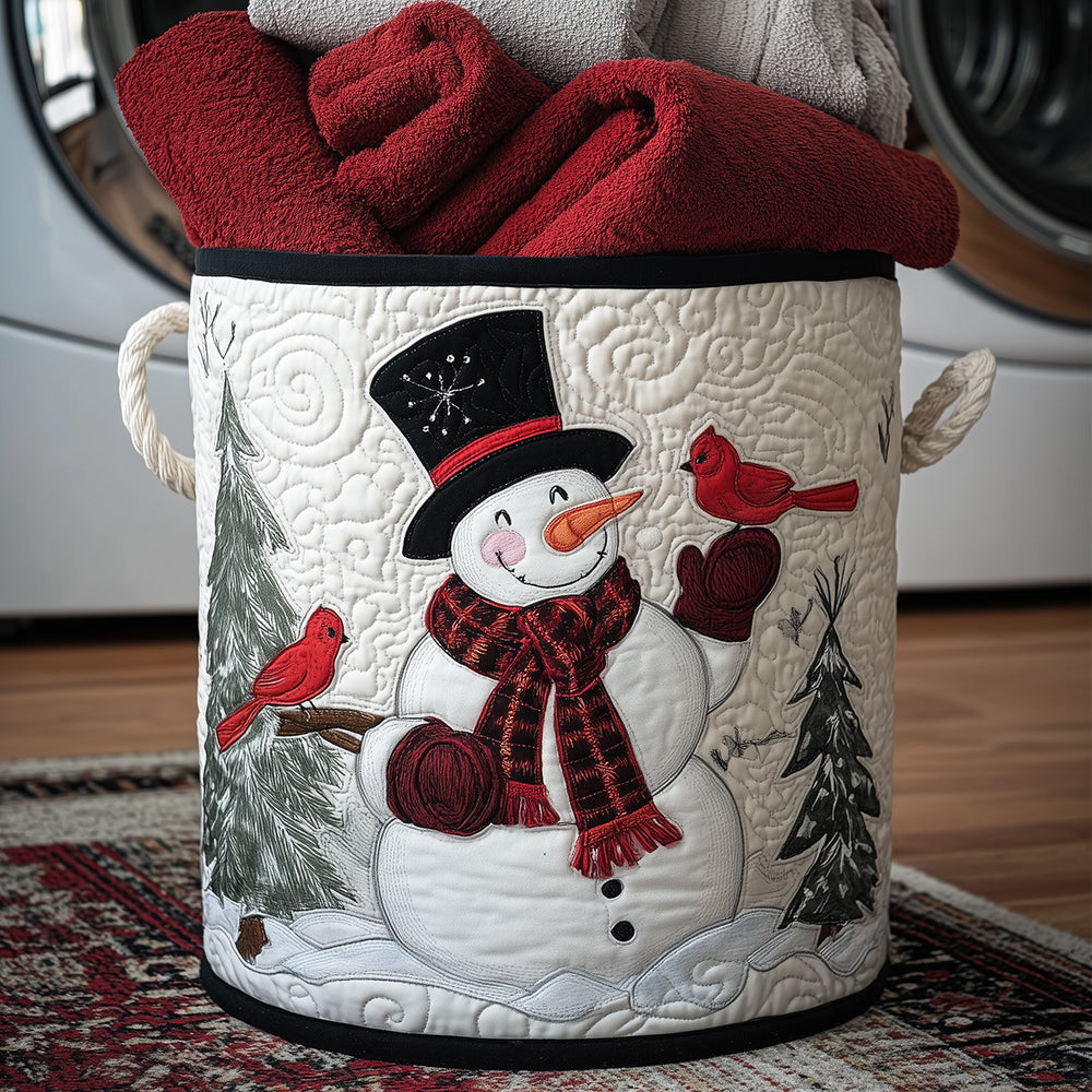 Snowy Cardinal Joy Quilted Laundry Basket - Fabric Laundry Hamper - Housewarming Gift for Mom