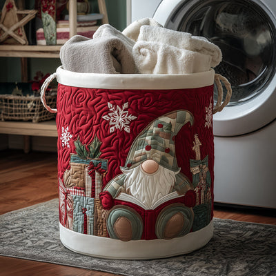Bookish Gnome Quilted Laundry Basket - Fabric Laundry Hamper - Housewarming Gift for Mom
