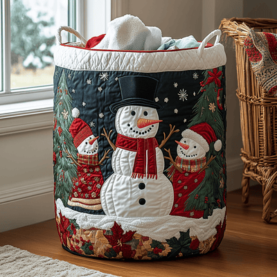 Snowman Magic Quilted Laundry Basket - Fabric Laundry Hamper - Housewarming Gift for Mom