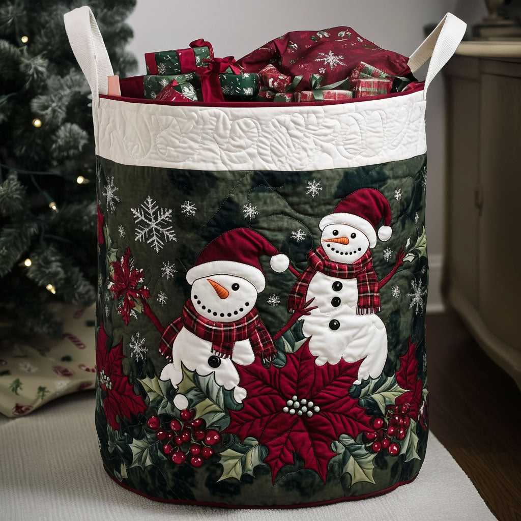 Mistletoe Frost Quilted Laundry Basket - Fabric Laundry Hamper - Housewarming Gift for Mom