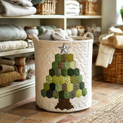 Patch Pine Quilted Laundry Basket - Fabric Laundry Hamper - Housewarming Gift for Mom