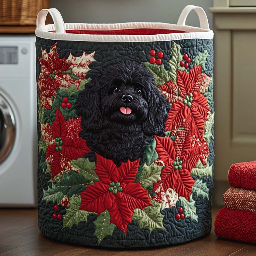 Holiday Poodle Quilted Laundry Basket - Fabric Laundry Hamper - Housewarming Gift for Mom