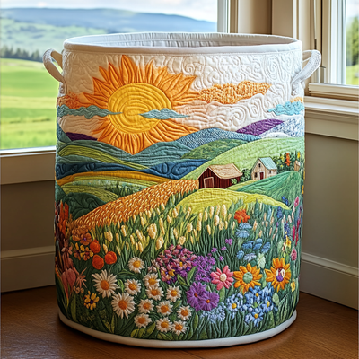 Red Barn Quilted Laundry Basket - Fabric Laundry Hamper - Housewarming Gift for Mom