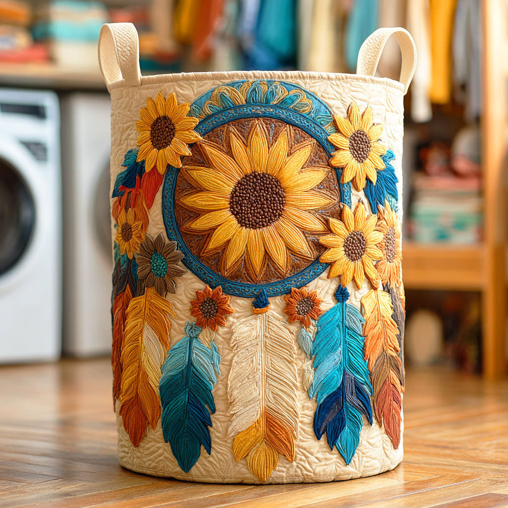 Sunlit Meadow Quilted Laundry Basket - Fabric Laundry Hamper - Housewarming Gift for Mom