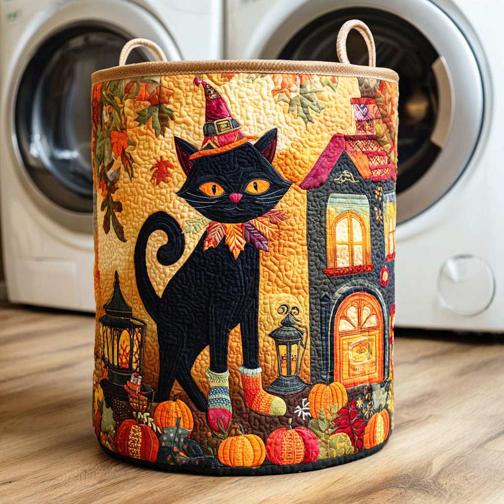 Spooky Cat Quilted Laundry Basket - Fabric Laundry Hamper - Housewarming Gift for Mom
