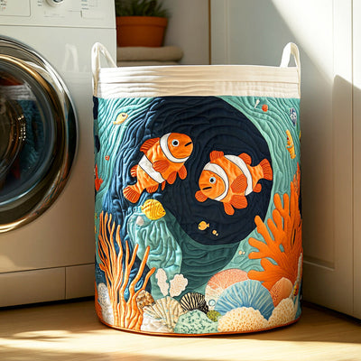 Ocean Clownfish Quilted Laundry Basket - Fabric Laundry Hamper - Housewarming Gift for Mom