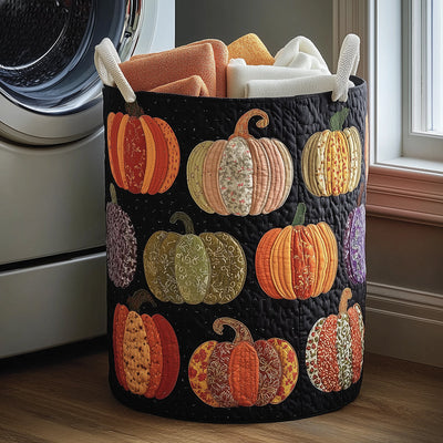 Pumpkin Joy Quilted Laundry Basket - Fabric Laundry Hamper - Housewarming Gift for Mom