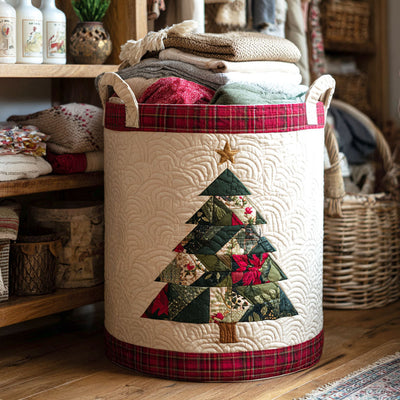 Plaid Patch Tree Quilted Laundry Basket - Fabric Laundry Hamper - Housewarming Gift for Mom