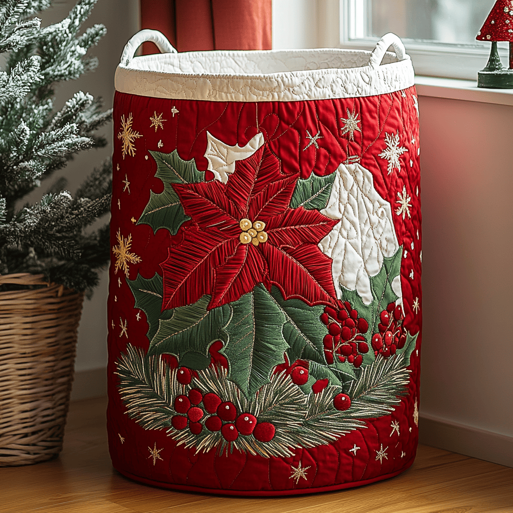 Bright Blossom Quilted Laundry Basket - Fabric Laundry Hamper - Housewarming Gift for Mom