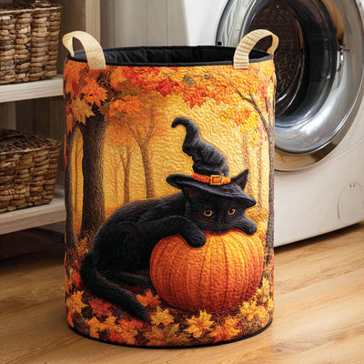 Shadow Cat Quilted Laundry Basket - Fabric Laundry Hamper - Housewarming Gift for Mom