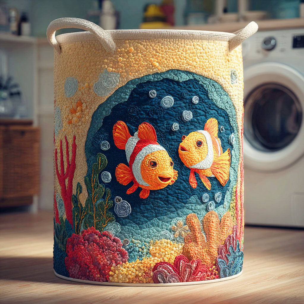 Coral Clownfish Quilted Laundry Basket - Fabric Laundry Hamper - Housewarming Gift for Mom