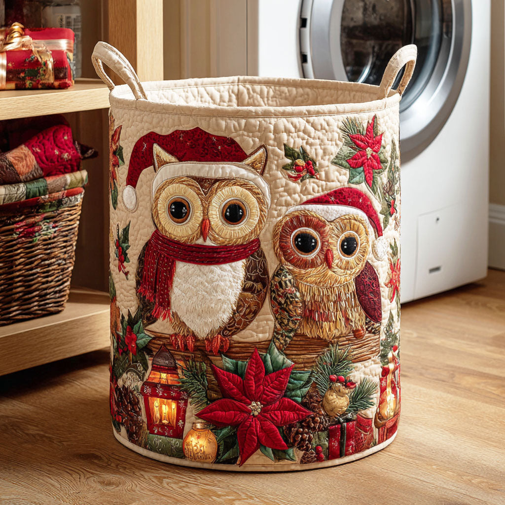 Merry Owl Quilted Laundry Basket - Fabric Laundry Hamper - Housewarming Gift for Mom