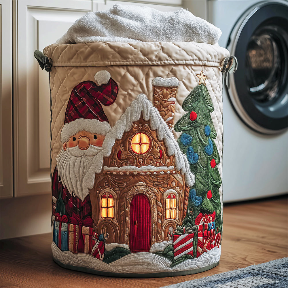 Gingerbread Cottage Quilted Laundry Basket - Fabric Laundry Hamper - Housewarming Gift for Mom