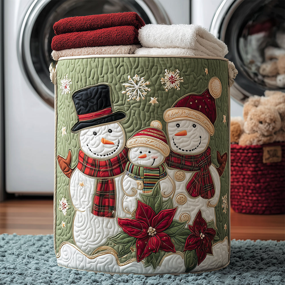 Snowman Family Quilted Laundry Basket - Fabric Laundry Hamper - Housewarming Gift for Mom