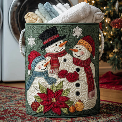 Snowman Family Time Quilted Laundry Basket - Fabric Laundry Hamper - Housewarming Gift for Mom