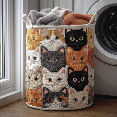 Feline Cozy Quilted Laundry Basket - Fabric Laundry Hamper - Housewarming Gift for Mom