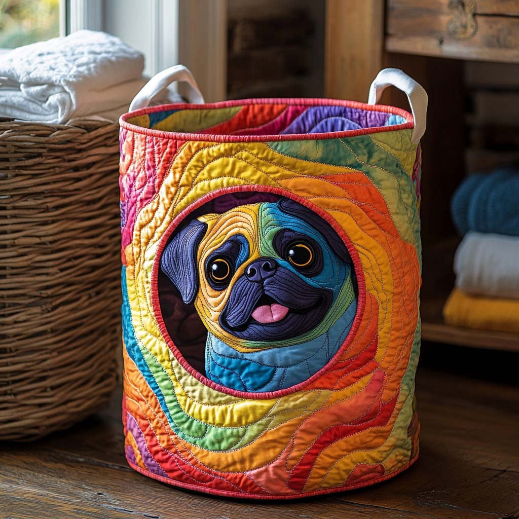 Pug Pop Quilted Laundry Basket - Fabric Laundry Hamper - Housewarming Gift for Mom