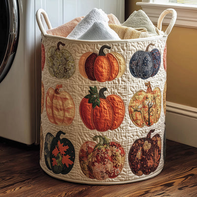 Pumpkin Bloom Quilted Laundry Basket - Fabric Laundry Hamper - Housewarming Gift for Mom