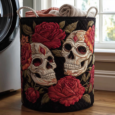 Skull Bloom Quilted Laundry Basket - Fabric Laundry Hamper - Housewarming Gift for Mom