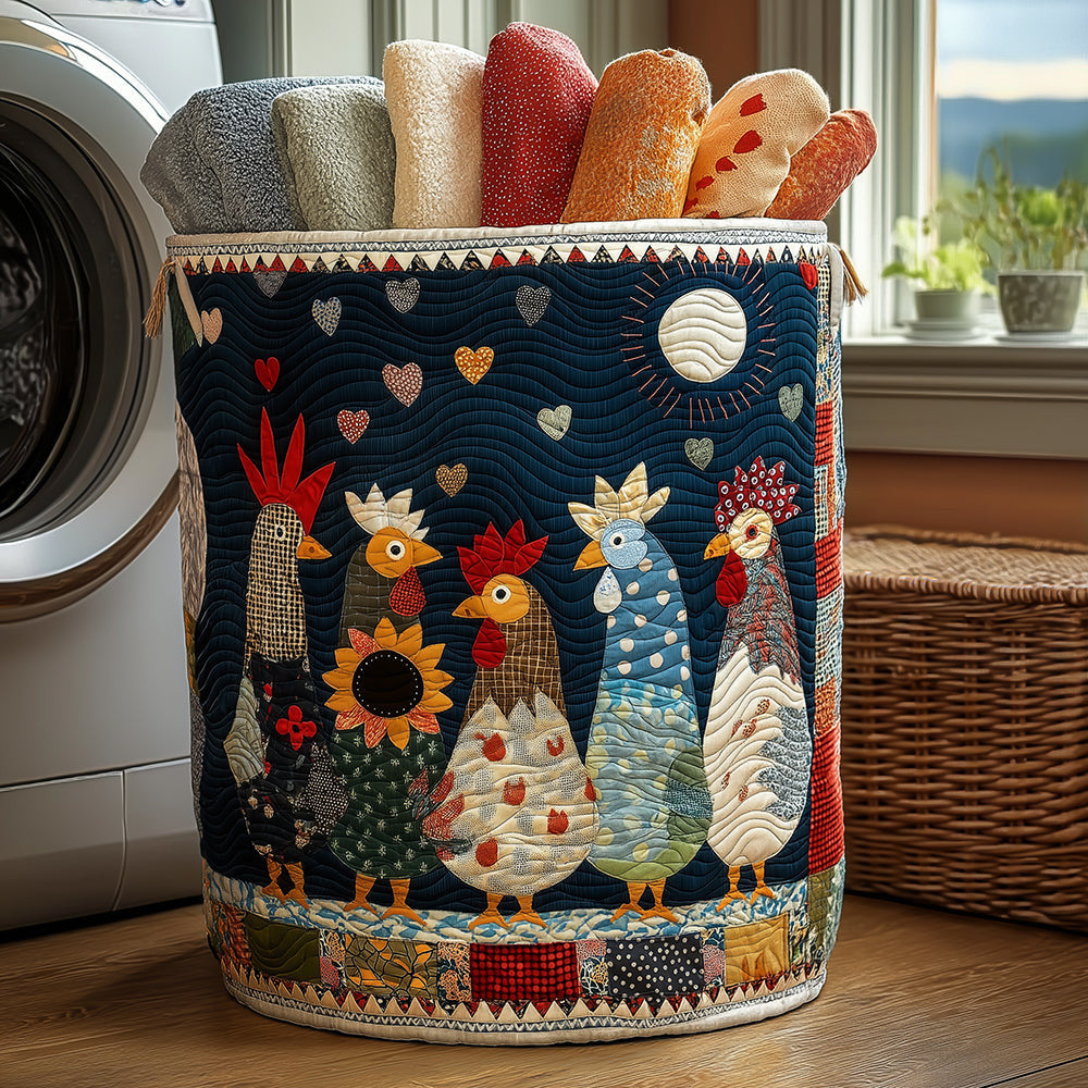 Happy Hens Quilted Laundry Basket - Fabric Laundry Hamper - Housewarming Gift for Mom