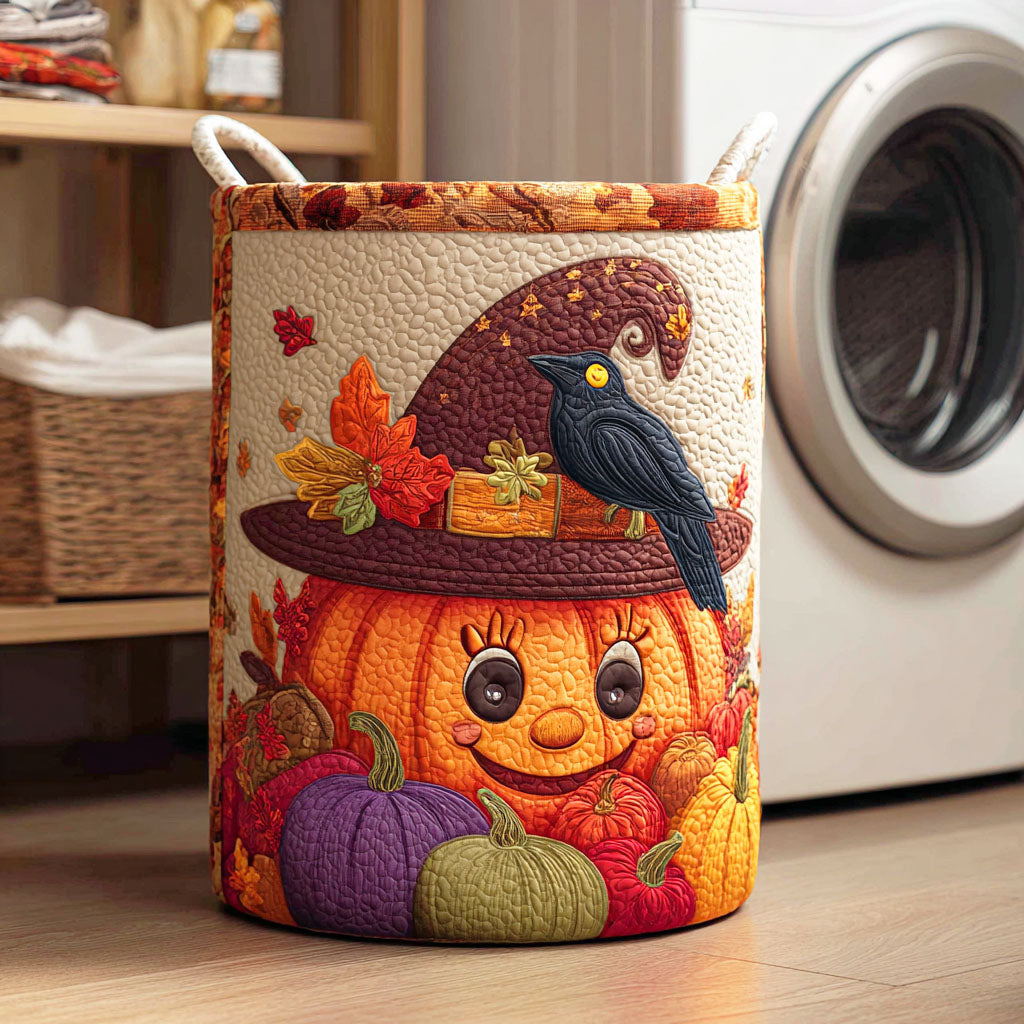Pumpkin Path Quilted Laundry Basket - Fabric Laundry Hamper - Housewarming Gift for Mom