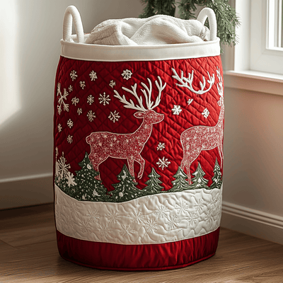Reindeer Magic Quilted Laundry Basket - Fabric Laundry Hamper - Housewarming Gift for Mom