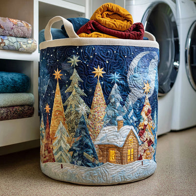 Starry Forest Glow Quilted Laundry Basket - Fabric Laundry Hamper - Housewarming Gift for Mom