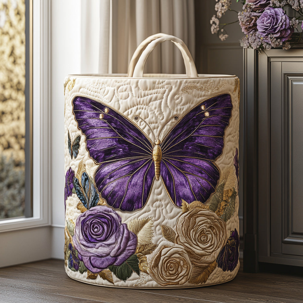 Velvet Wings Quilted Laundry Basket - Fabric Laundry Hamper - Housewarming Gift for Mom