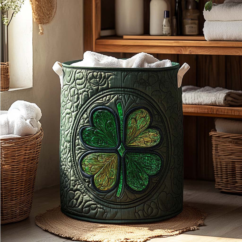 Emerald Luck Quilted Laundry Basket - Fabric Laundry Hamper - Housewarming Gift for Mom
