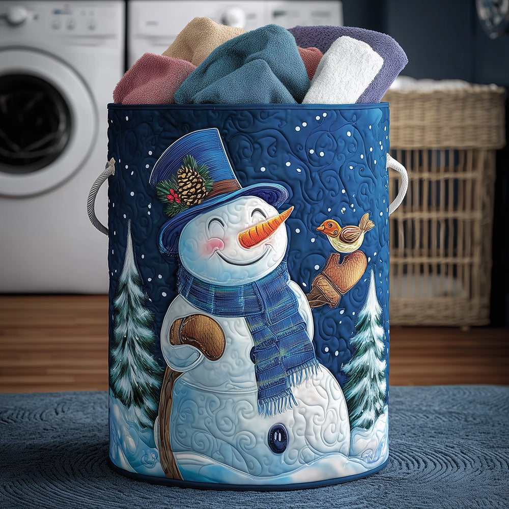 Frosty Friends Quilted Laundry Basket - Fabric Laundry Hamper - Housewarming Gift for Mom