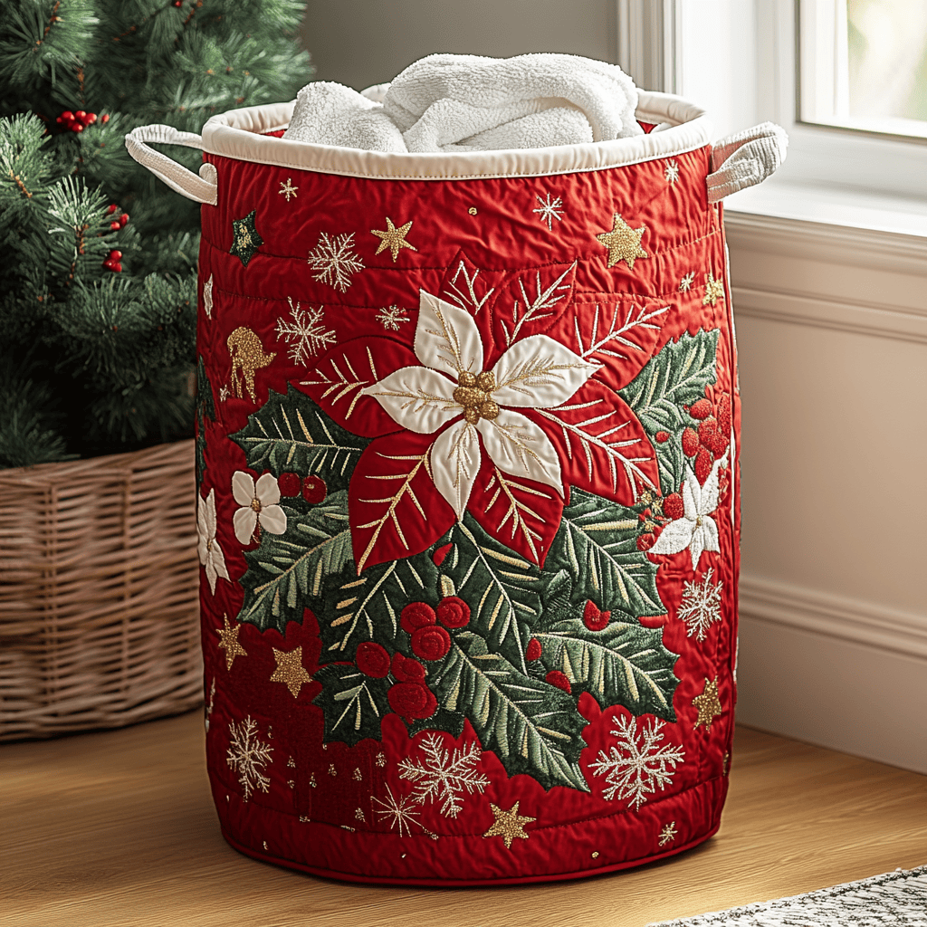 Holiday Glow Quilted Laundry Basket - Fabric Laundry Hamper - Housewarming Gift for Mom