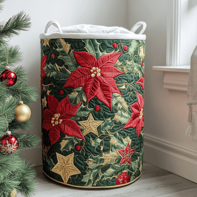 Winter Bloom Quilted Laundry Basket - Fabric Laundry Hamper - Housewarming Gift for Mom