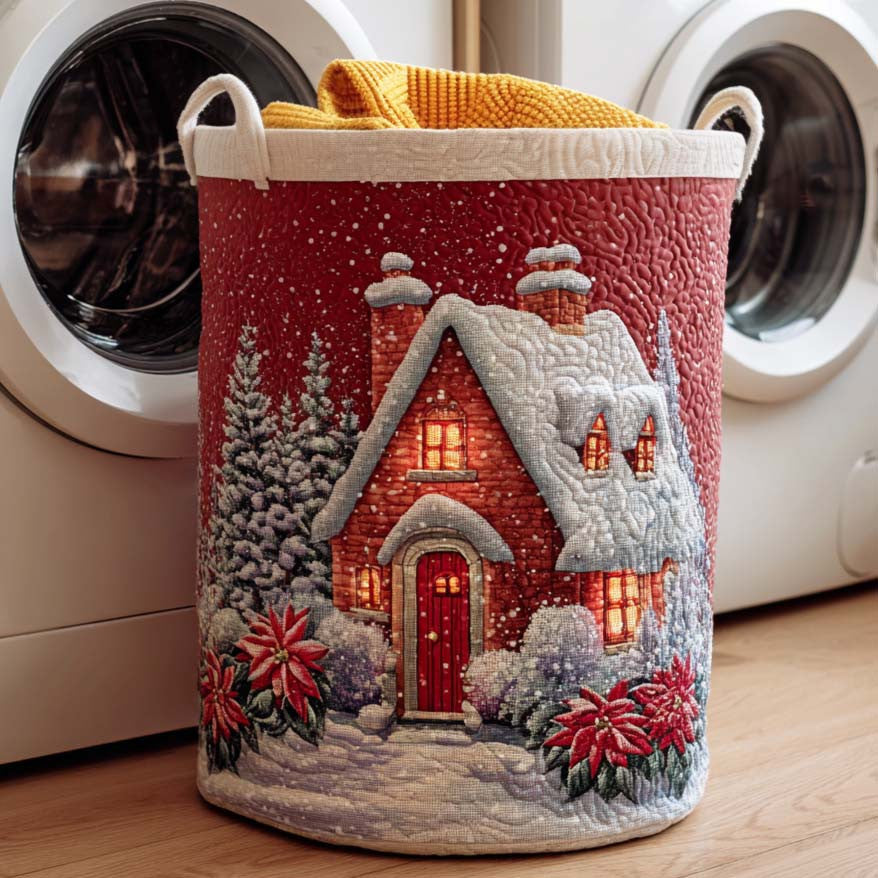 Holly Night Quilted Laundry Basket - Fabric Laundry Hamper - Housewarming Gift for Mom