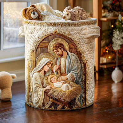 Holy Blessing Quilted Laundry Basket - Fabric Laundry Hamper - Housewarming Gift for Mom