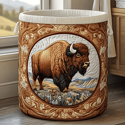 Bison Valley Quilted Laundry Basket - Fabric Laundry Hamper - Housewarming Gift for Mom
