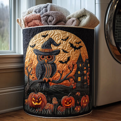 Autumn Witch Owl Quilted Laundry Basket - Fabric Laundry Hamper - Housewarming Gift for Mom