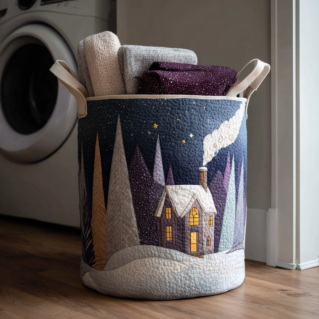 Winter Monastery Quilted Laundry Basket - Fabric Laundry Hamper - Housewarming Gift for Mom