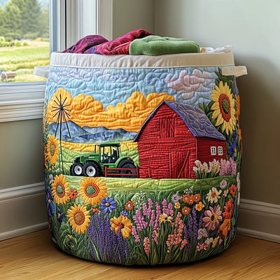 Tractor Bloom Quilted Laundry Basket - Fabric Laundry Hamper - Housewarming Gift for Mom